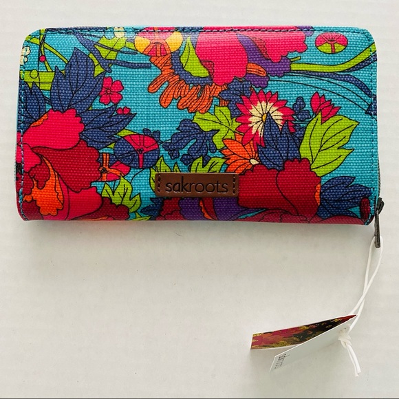 Sakroots Handbags - Sakroots | Aqua Flower Power Zip Around Wallet NWT